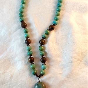 Turquoise and Bronzite with Turquoise drop pendant